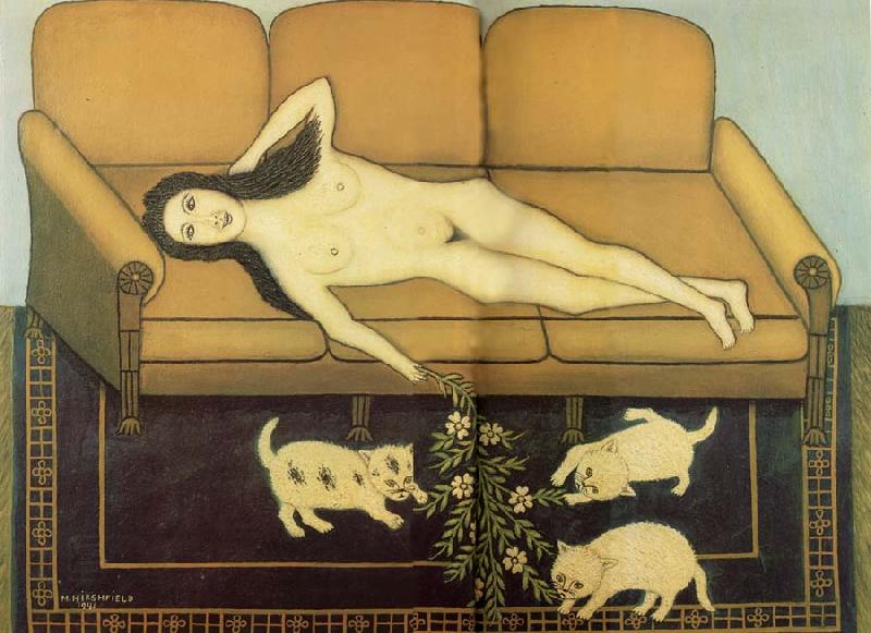 Hirshfield Morris Nude on Sofa with Three Pussies oil painting picture